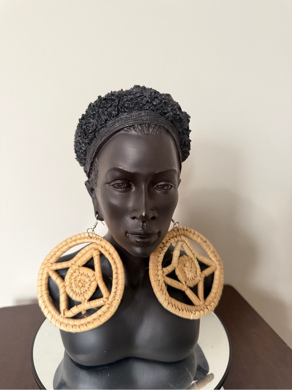 Large Woven Rattan Hoop Earrings - Natural Tan